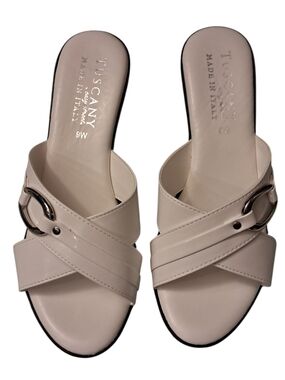 Tuscany Leather White Crisscross Slip-On Mule Sandals with Buckle